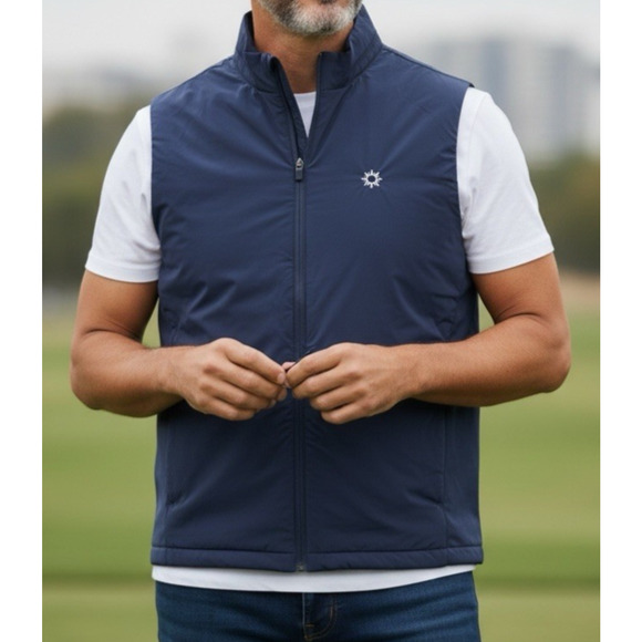 Holderness & Bourne The King Vest Men's Medium Navy Tailored Fit Full Zip *Logo - Picture 1 of 10